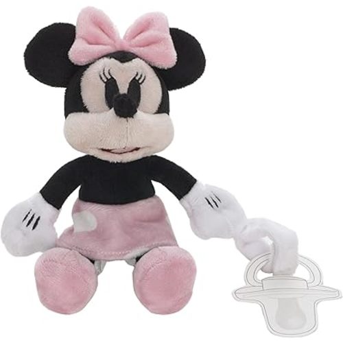 Disney Minnie Mouse White, Pink and Black with Polka Dot Skirt Plush Buddy Pacifier Holder