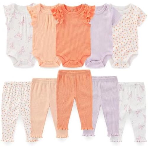 Baby Boy Girl 10 Piece Combined Type Clothing Set Cotton Baby Bodysuits and Pants Set Home Outdoor Infant Clothes