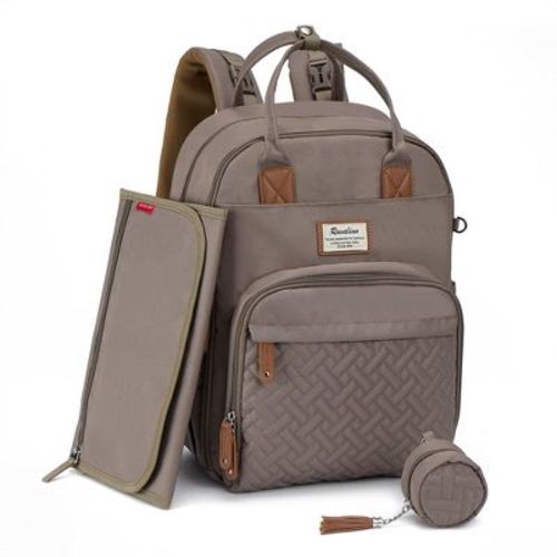 Ruvalino Large Diaper Bag Backpack, Waterproof Maternity Baby Travel Bag with Changing Pad & Stroller Straps and Insulated Bottle Holders - Khaki