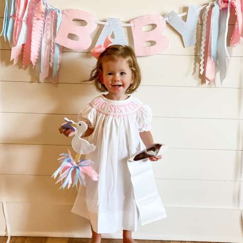 Big Sister Smocked Dress in Pink - Bishop Style, Gender Reveal Party, Coordinating Brother & Sister Outfits 281