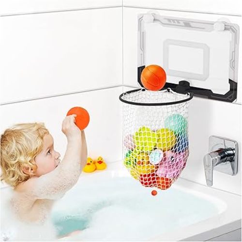 Baby Bath Tub Toy Organizer Storage for Bathroom, Wide Opening and Large Capacity Mesh Bath Toy Holder for Bathtub for Bottom Drawstring for Quick Release of Toys, Space-Saving (White)