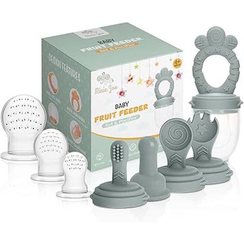 Baby Fruit Feeder Pacifier – 7-in-1 Silicone Teether Toy & Food Feeder with Spoon, Fork, and Interchangeable Heads – BPA-Free, Anti-Choke, Self-Feeding Set for Infants & Toddlers