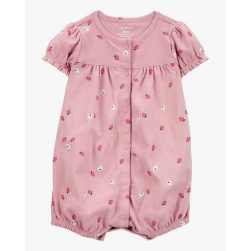 Baby Girl Strawberry Print Ribbed Short-Sleeve Romper - Pink - Carter's | Carter's