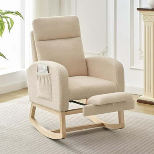 Rocking Chair Nursery,Nursing Rocking Chairs with Foot Rest for Mom Breastfeeding,Rocker Glider Chair with High Backrest,Upholstered Lounge Chair with Solid Wood Base for Living Room,Bedroom