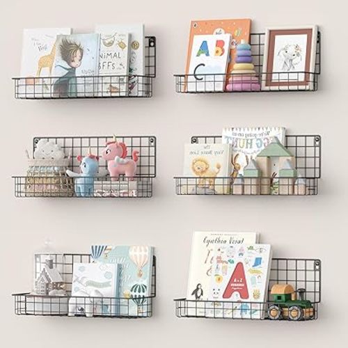 X-cosrack Floating Book Shelves Wall Mounted Shelf Metal Set of 6 Black 2 Sizes