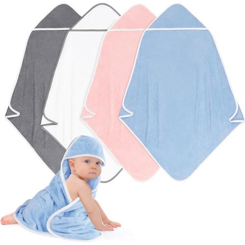 Hooded Towel for Newborn, 2 Pack Soft Coral Fleece Baby Towels, Ultra Absorbent Bath Cloths Bulk for Infants, Toddlers, Newborn Essential- 30 x 30 inch - Pink & White