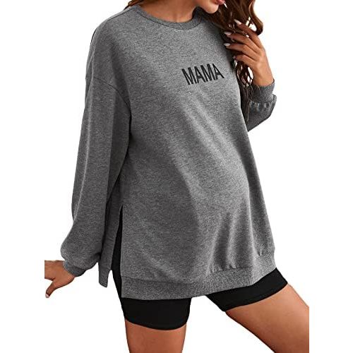 MakeMeChic Women's Maternity Sweatshirt Oversized Long Sleeve Split Side
