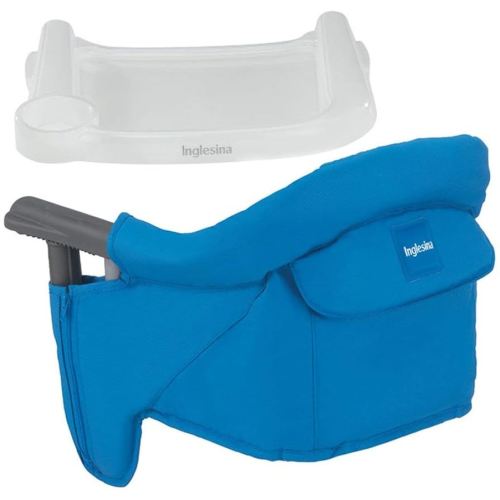 Inglesina Fast Table Chair - Light Blue, w/Fast Dining Tray - Portable High Chair for Baby and Toddlers 6-36 Months - Fits Tables 0.8'' to 3.5'' - Collapsible and Compact Design - Travel Bag Included