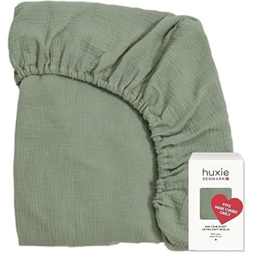 24 x 38 Mini Crib Sheets - Organic Cotton Muslin Fitted Crib Sheet Fitted for Pack and Play - Ultra-Soft and Breathable Crib Sheets for Boys and Girls (Roman Green)