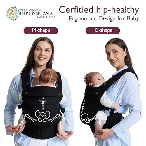 Momcozy Baby Carrier - Ergonomic, Cozy and Lightweight Carrier for 7-44lbs, Effortless to Put On, Ideal for Hands-Free Parenting, Enhanced Lumbar Support, Purehug for Infant to Toddler, Black