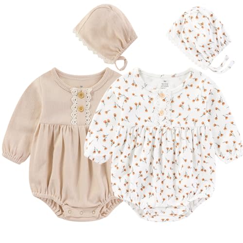 Ruliby Baby Girl Clothes Cotton Bubble Romper Floral Bodysuits Infant Outfit Set