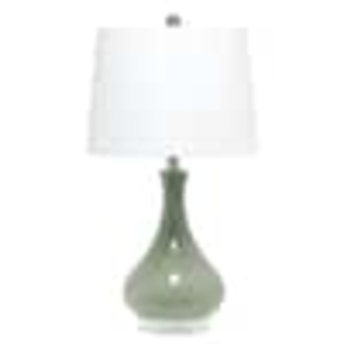 Elegant Designs 26.25 in. Sage Green Polished Contemporary Ceramic Tear Drop Shaped Table Lamp with White Fabric Tapered Drum Shade LT3312-SGE