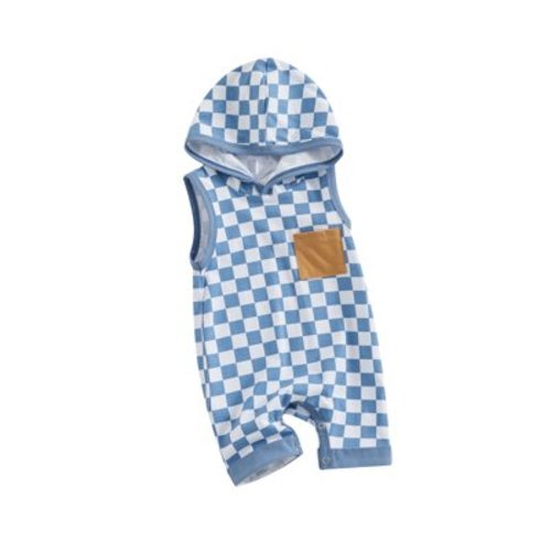 Juaugusep Infant Baby Boy Checkerboard Romper Newborn Coming Home Outfit Sleeveless Hoodies Outfits Summer Clothes