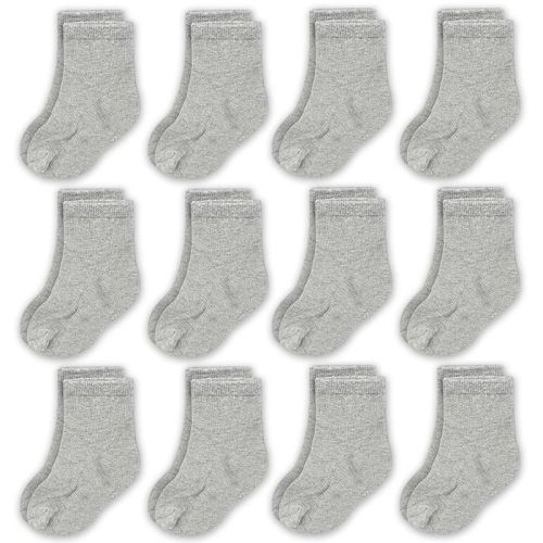 Cozyway Crew Cotton Baby Socks - 12 Pack Stretch Newborn Socks, Baby Socks 0-6 Months, Infant Socks, Gray, 0-6 Months, Unisex