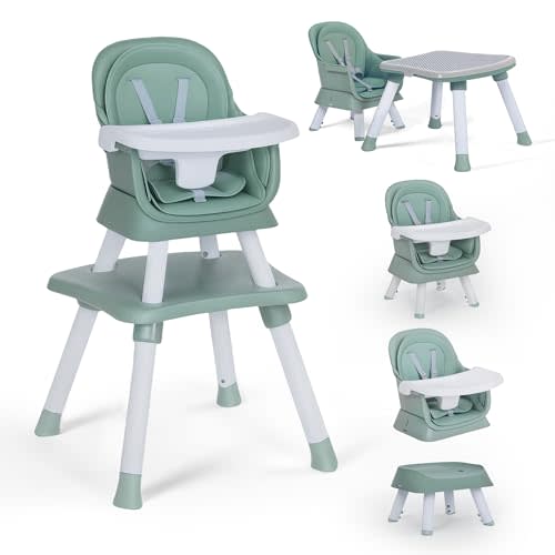 TODEFULL Baby High Chair, 8 in 1 Convertible Highchairs for Babies and Toddlers, Children Dining Booster Seat/Kids Building Block Table for Girls Boys, Baby Seat with Removable Tray, Green