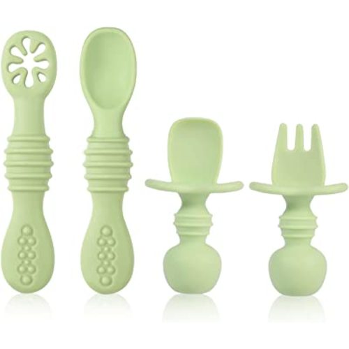 4pcs Silicone Baby Spoons Self Feeding 6+ Months, BPA Free Baby Led Weaning Spoons Training Spoon Toddler Self Feeding Utensils for 6-12 Months Babies (Matcha Green)