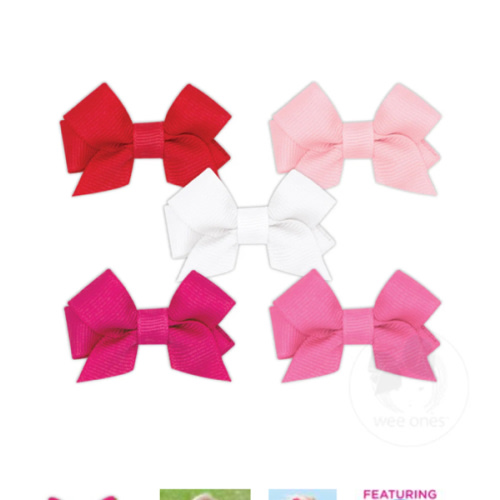 NEW MULTIPACK! Five Tiny Front-tail Grosgrain Bows - WHITE AND PINKS | Wee Ones Hair Bows & Accessories