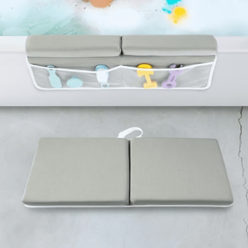 PandaEar Baby Bath Kneeler & Elbow Rest Pad, Comfortable Non-Slip Kneeling Mat Cushion with Toy Organizer Storage Pockets, Foldable Foam Mat for Toddler Bathroom Bathing Time