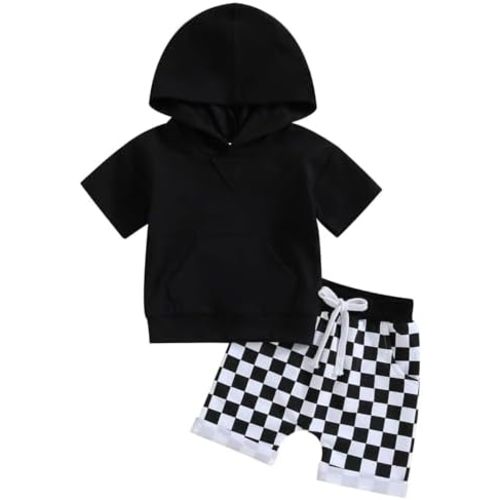 Toddler Boys Summer 2pcs Clothes Sets Hooded Tank Top Striped Shorts Cute Newborn Baby Boy Coming Home Outfit