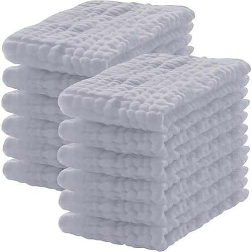 12 Pack Muslin Burp Cloths 100% Cotton Muslin Cloths Large 20''x10'' Extra Soft and Absorbent Baby Burping Cloth - Slate
