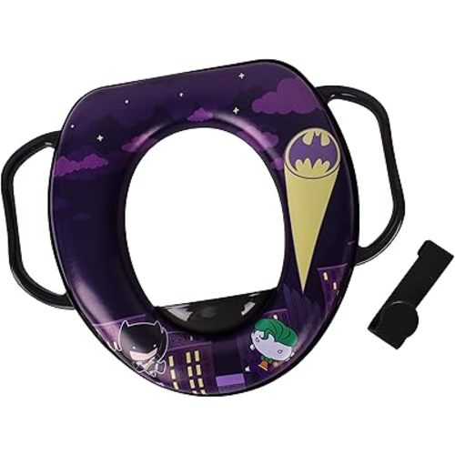 Sunny Days Entertainment Batman Soft Potty Training Seat – Toilet Training Seat for Toddlers | Soft Cushion and Sturdy Handles | Includes Storage Hook