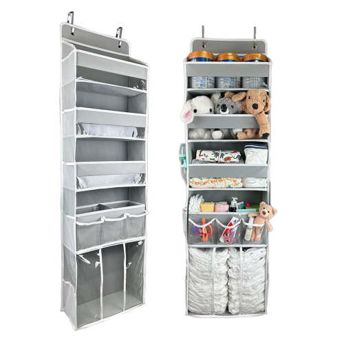 Baby Hanging Organizer 5-Shelf Over-the-Door Organizer with Diaper Caddy, Grey, 1 Count