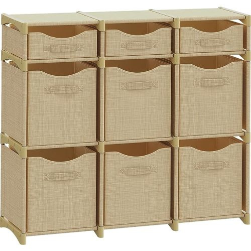 9 Cube Closet Organizers And Storage | Includes All Storage Cube Bins | Easy To Assemble Closet Storages Unit With Drawers | Room Organizer For Clothes, Baby Closets Bedroom, Playroom, Dorm (Beige)