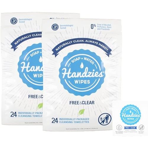 Natural Soap and Water Hand Wipes, Free & Clear, Individually Packaged Singles 24ct, 2Pack (48 Individually Packaged Wipes)