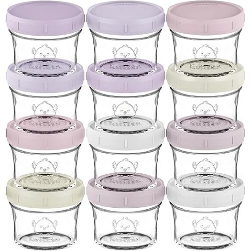 KeaBabies 12pk 4oz Glass Baby Food Containers with Lids - Leak-Proof, Microwavable Small Glass Jars, Baby Purees & Toddler Snack Storage Containers, BPA-Free, Dishwasher & Freezer Safe (Lilac)