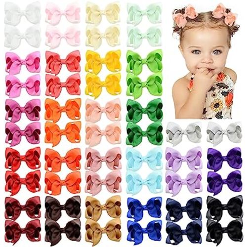 50PCS 3Inch Hair Bows for Girls Grosgrain Ribbon Toddler Hair Accessories with Alligator Clips for Toddlers Baby Girls Kids Teens in Pairs