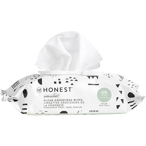 The Honest Company Clean Conscious Unscented Wipes | Over 99% Water, Compostable, Plant-Based, Baby Wipes | Hypoallergenic for Sensitive Skin, EWG Verified | Pattern Play, 60 Count