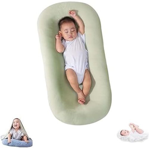 Baby Lounger 0-24 Months, Baby Lounger for Newborn, Soft Organic Cotton Breathable Lounger for Infants (Green Baby Lounger)