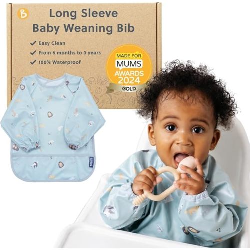BIBaDO Mess Proof Baby Bib, 2 Pack Long Sleeve Bib, 6 month - 3 Years, Waterproof Bibs for Toddlers, Baby Feeding Gift Sets