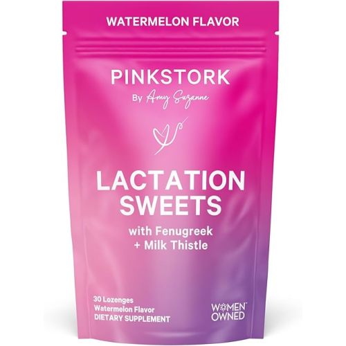 Pink Stork Lactation Sweets Supplement, Breastfeeding Snacks with Fenugreek and Milk Thistle to Support Breast Milk Supply - 30 Watermelon Candy Drops (Packaging May Vary)