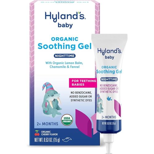 Hyland's Baby Organic Night Oral Soothing Gel, with Chamomile, Calendula, and Fennel, Cooling Gel for Oral Discomfort, Easy-to-Apply, Ages 2 Months and Up, 0.53 Ounce
