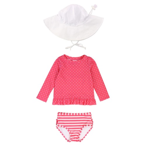 Two-Piece Rashguard Swimsuit & Hat Set, 3-6M
