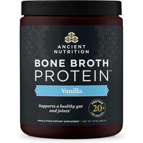 Ancient Nutrition Grass Fed Bone Broth Protein Powder, Vanilla