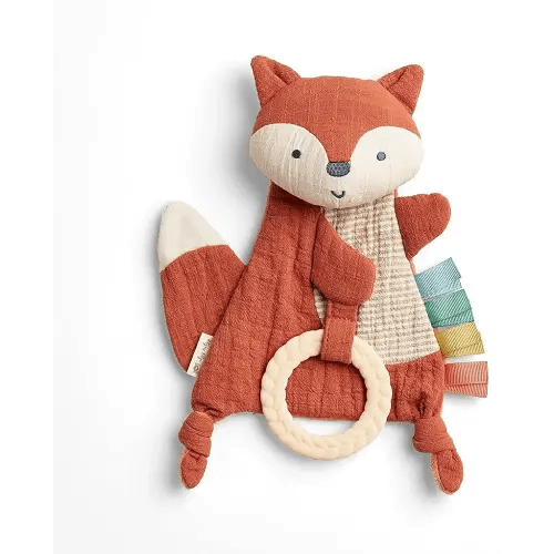Itzy Ritzy - Bitzy Crinkle Sensory Toy Fox with Crinkle Sound for Babies & Toddlers - Features Soft Braided Teething Ring & Textured Ribbons, Designed for Ages 0 Months and Up, Fox