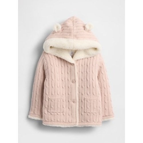 Baby Sherpa-Lined Cable-Knit Bear Cardigan | Gap
