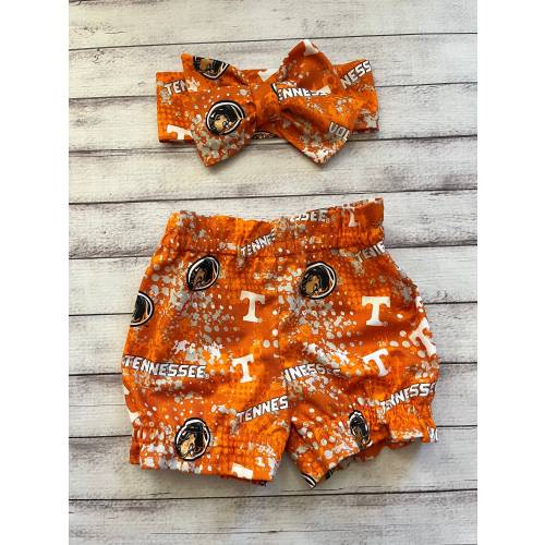 Tennessee Vols Volunteers Inspired Bloomer Headwrap Bloomers Football Little Baby Girl Toddler Bows Big Bow Infant Headband Shorts Bummies