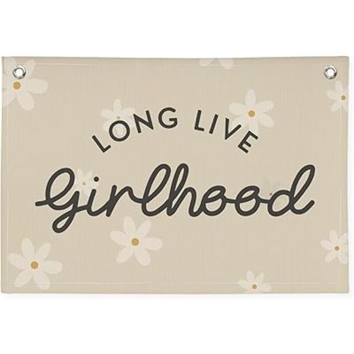 Boho Girls Room Decor,Long Live Girlhood Linen Banner Hanging Flag Flower Daisy Banner for Nursery Playroom Wall Decor Kids Bedroom Dorm Toddler Decorations Trendy Room 30x20 girlroom