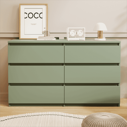 Resenkos Modern Mid Century 6 Drawer Wide Dressers Chests for Bedroom, Chest of Drawer Organizer Green