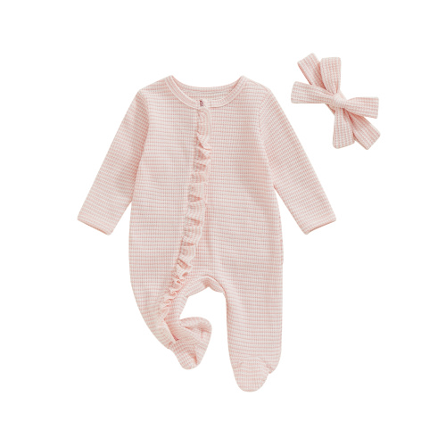 Suealasg Baby Girl Pajamas Rompers Infant Footie Pjs Long Sleeve Stripe Print One-Piece Pajamas Newborn Full Length Jumpsuits Sleepwear