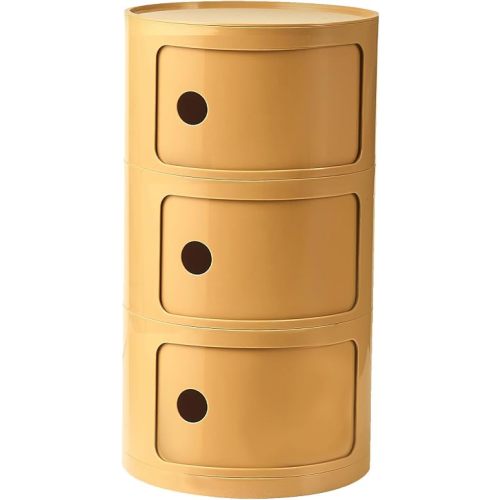 Round Nightstand with 3 Drawers, Modern Style Side Table, Multifunctional End Table Storage Cabinet for Living Room, Bedroom, Bathroom (Orange)