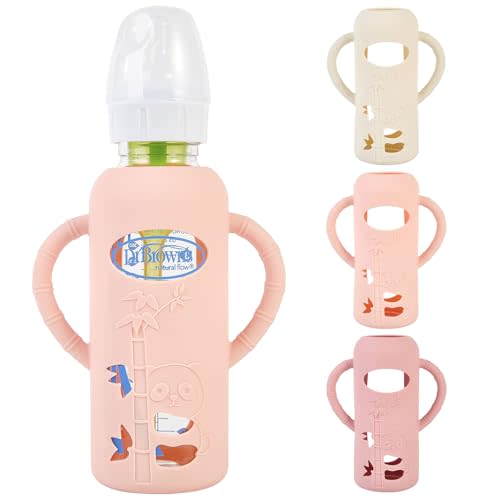 MINMUNJIU 3 Pack Silicone Sleeves for Dr. Brown's Glass Baby Bottles, Anti Breakage Baby Bottle Holder with Handles for Baby Girls, Compatible with Dr. Brown's Glass Baby Bottle, 8 oz/250 mL