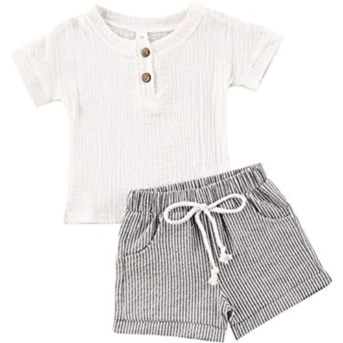 fhutpw Baby Boys 2Pcs Summer Outfits Short Sleeve T-Shirt Tops Elastic Waistband Shorts Set Toddler Clothes