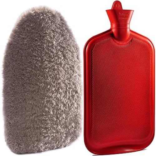 Peterpan Teddy Hot Water Bottle with Lanyard, Size: XXX-Large, Hot Water Bag for Pain Relief, BPA & Phthalates Free,100 Fl Oz Capacity, Taupe