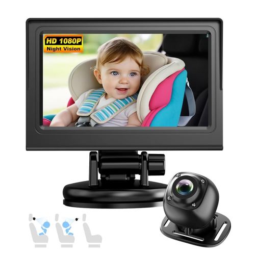 Baby Car Camera Monitor for Backseat - Baby Car Mirror - Safety Rear Facing Infant Back Seat Camera with 4.3" Display, HD 1080P, 150° Wide Angle, Night Vision, Easy Installation - Black