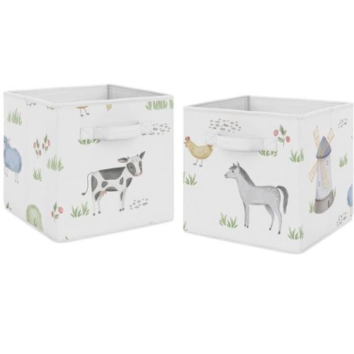 Sweet Jojo Designs Boy or Girl Gender Neutral Unisex Fabric Storage Bins Set Farm Animals