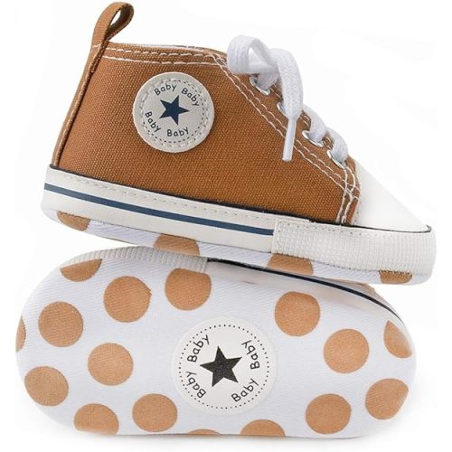 KIDSUN Unisex Baby Boy Girl Canvas Sneaker Soft Sole Infant Lace up Newborn Ankle Toddler First Walkers Crib Shoes